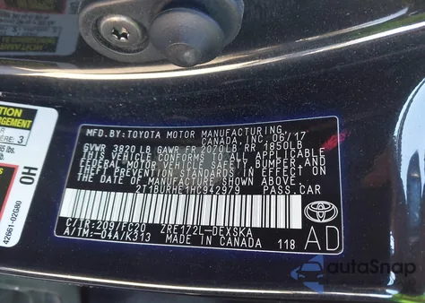 2017 Toyota Corolla Se z USA, uszkodzony, nr VIN 2T1BURHE1HC942979